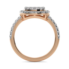 1 CT. Cushion Shape Halo Design Round and Baguette Natural Diamond Ring