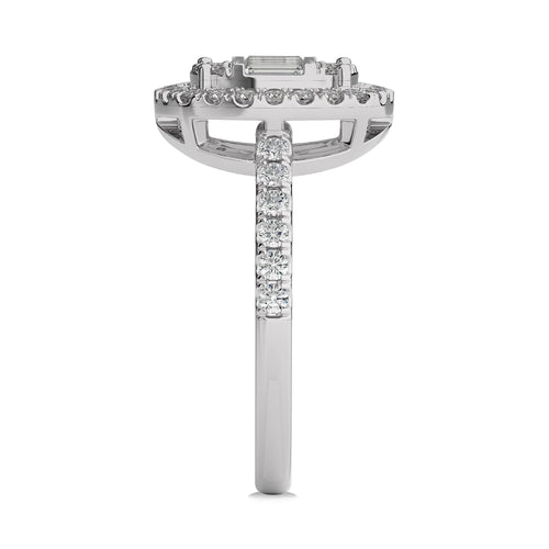 1 CT. Cushion Shape Halo Design Round and Baguette Natural Diamond Ring