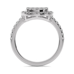 1 CT. Cushion Shape Halo Design Round and Baguette Natural Diamond Ring