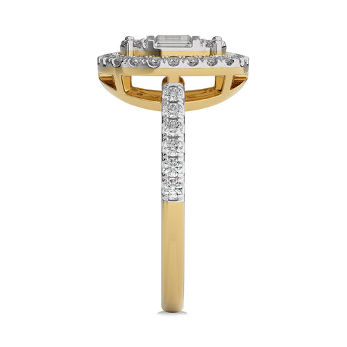 1 CT. Cushion Shape Halo Design Round and Baguette Natural Diamond Ring