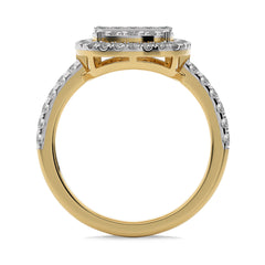 1 CT. Cushion Shape Halo Design Round and Baguette Natural Diamond Ring