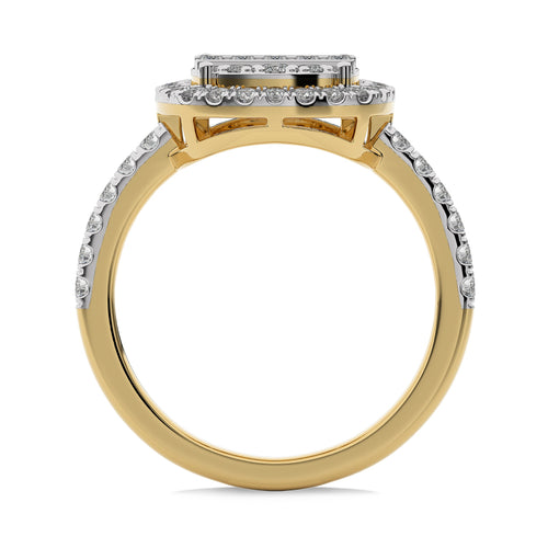 1 CT. Cushion Shape Halo Design Round and Baguette Natural Diamond Ring