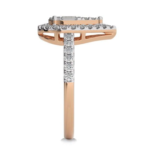 1/2 CT. Pear Shape Halo Design Round and Baguette Natural Diamond Ring