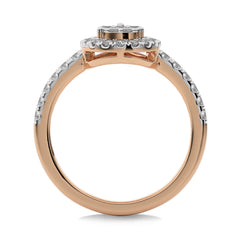 1/2 CT. Pear Shape Halo Design Round and Baguette Natural Diamond Ring