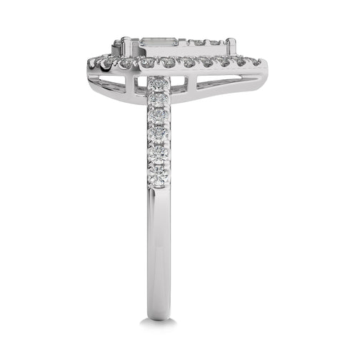 1/2 CT. Pear Shape Halo Design Round and Baguette Natural Diamond Ring