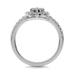 1/2 CT. Pear Shape Halo Design Round and Baguette Lab Created Diamond Ring