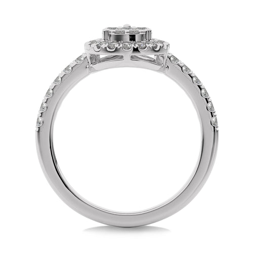 1/2 CT. Pear Shape Halo Design Round and Baguette Lab Created Diamond Ring