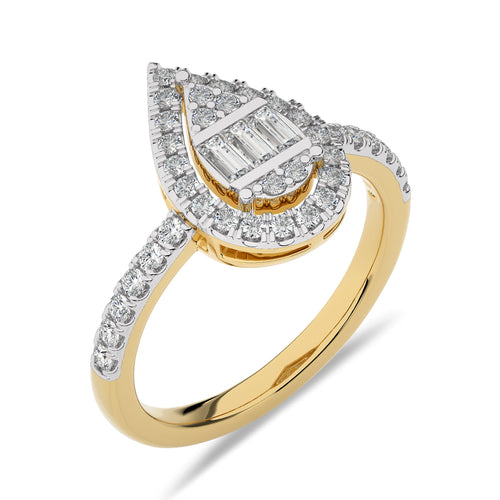 1/2 CT. Pear Shape Halo Design Round and Baguette Lab Created Diamond Ring