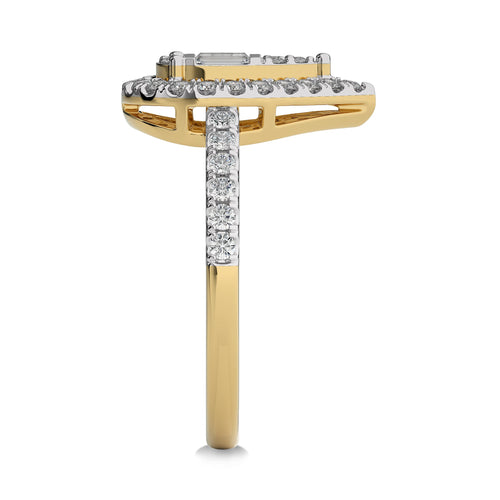1/2 CT. Pear Shape Halo Design Round and Baguette Natural Diamond Ring