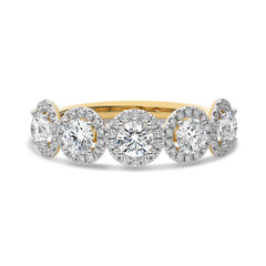 2 CT. Round Natural Diamond Halo Five Stone Ring