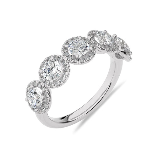 2 CT. Round Natural Diamond Halo Five Stone Ring