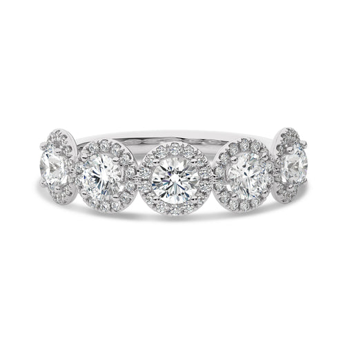 2 CT. Round Natural Diamond Halo Five Stone Ring