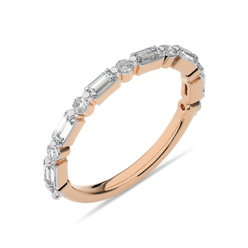 1/2 CT. Baguette and Round Natural Diamond Band Ring
