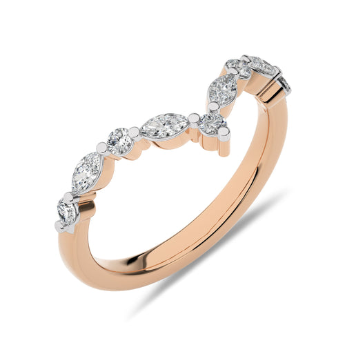 1/2 CT. Round and Marquise Natural Diamond V Shape Band Ring
