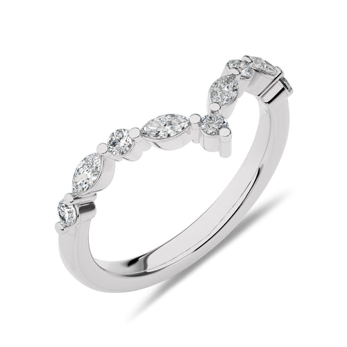1/2 CT. Round and Marquise Natural Diamond V Shape Band Ring