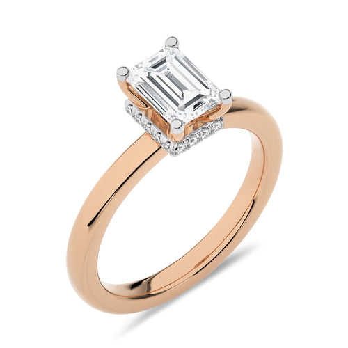 1 1/2 CT Emerald Cut With Hidden Halo Natural Diamond Engagement Ring