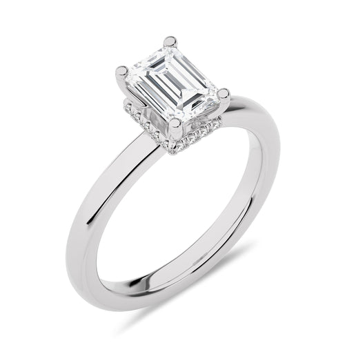 1 1/2 CT Emerald Cut With Hidden Halo Natural Diamond Engagement Ring