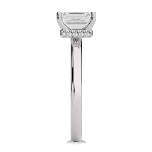 1 1/2 CT Emerald Cut With Hidden Halo Natural Diamond Engagement Ring