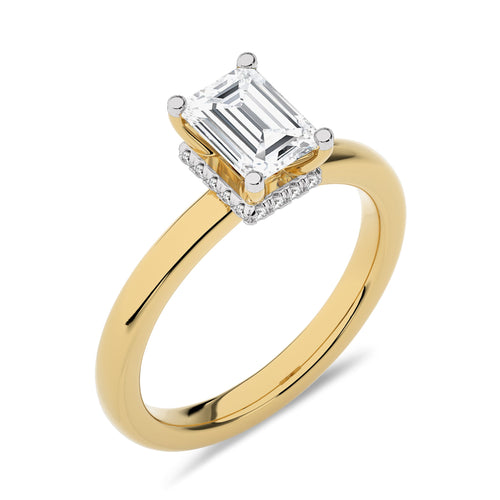1 1/2 CT Emerald Cut With Hidden Halo Natural Diamond Engagement Ring