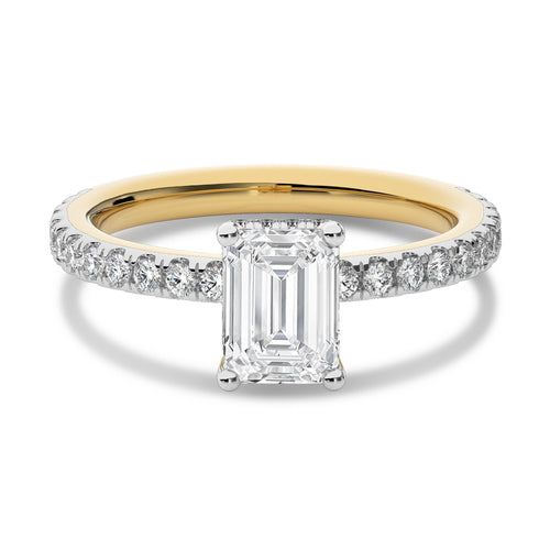 2 CT Emerald Cut With Hidden Halo Lab Created Diamond with Studded Shank