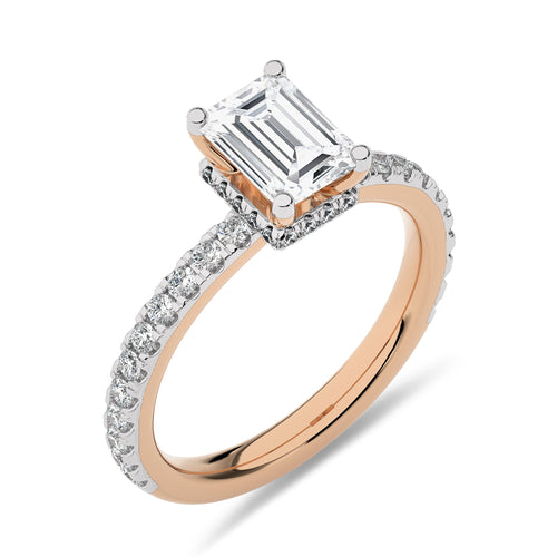 2 CT Emerald Cut With Hidden Halo Natural Diamond with Studded Shank