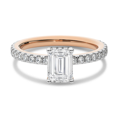 2 CT Emerald Cut With Hidden Halo Natural Diamond with Studded Shank