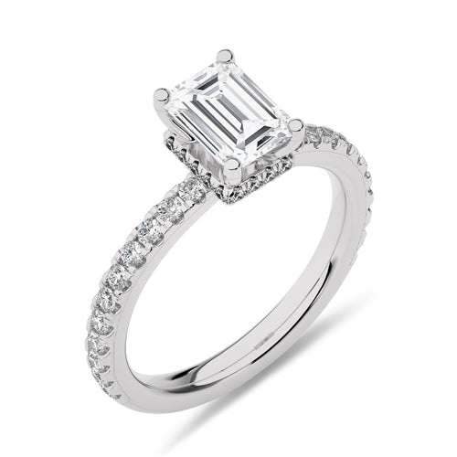 2 CT Emerald Cut With Hidden Halo Lab Created Diamond with Studded Shank