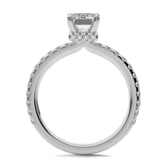 2 CT Emerald Cut With Hidden Halo Natural Diamond with Studded Shank