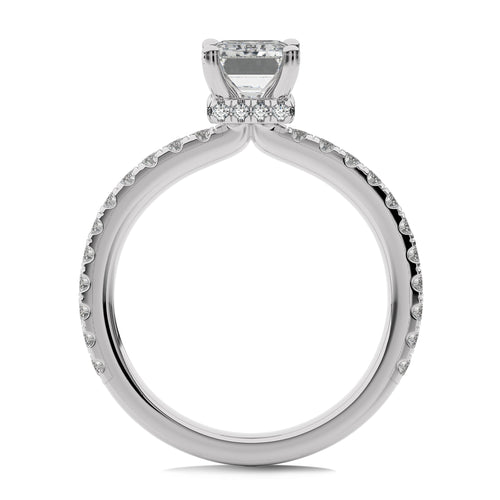 2 CT Emerald Cut With Hidden Halo Natural Diamond with Studded Shank