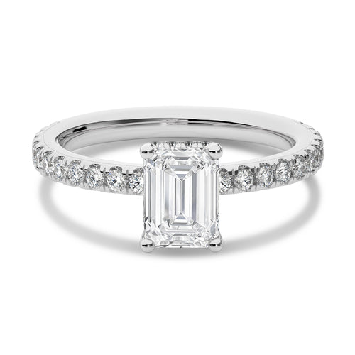 2 CT Emerald Cut With Hidden Halo Lab Created Diamond with Studded Shank