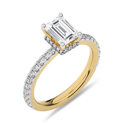 2 CT Emerald Cut With Hidden Halo Lab Created Diamond with Studded Shank