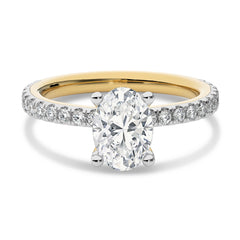 2 CT Oval and Round Hidden Halo with Studded Shank Natural Diamond Engagement Ring
