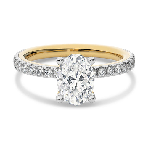 2 CT Oval and Round Hidden Halo with Studded Shank Natural Diamond Engagement Ring
