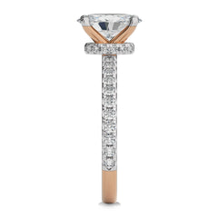 2 CT Oval and Round Hidden Halo with Studded Shank Natural Diamond Engagement Ring