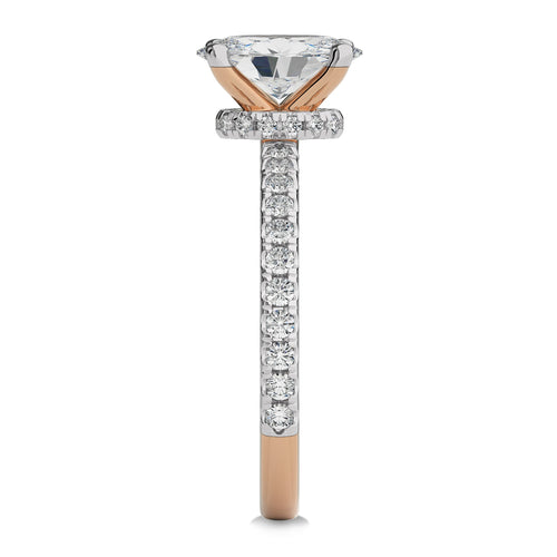 2 CT Oval and Round Hidden Halo with Studded Shank Natural Diamond Engagement Ring