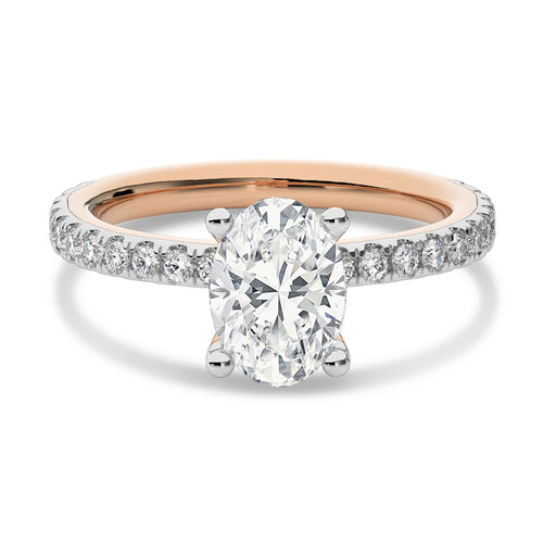 2 CT Oval and Round Hidden Halo with Studded Shank Natural Diamond Engagement Ring