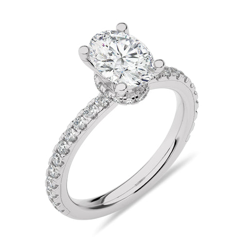 2 CT Oval and Round Hidden Halo with Studded Shank Lab Created Diamond Engagement Ring