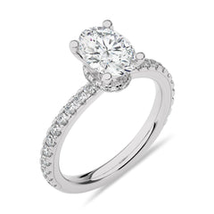 2 CT Oval and Round Hidden Halo with Studded Shank Natural Diamond Engagement Ring