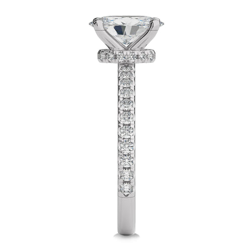 2 CT Oval and Round Hidden Halo with Studded Shank Natural Diamond Engagement Ring