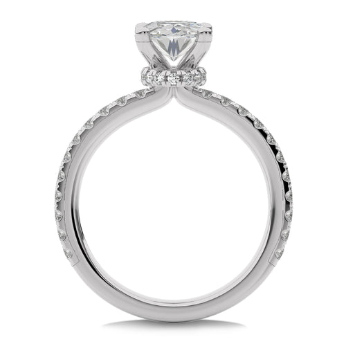 2 CT Oval and Round Hidden Halo with Studded Shank Natural Diamond Engagement Ring