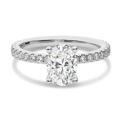 2 CT Oval and Round Hidden Halo with Studded Shank Natural Diamond Engagement Ring
