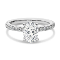 2 CT Oval and Round Hidden Halo with Studded Shank Lab Created Diamond Engagement Ring