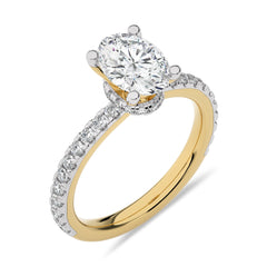 2 CT Oval and Round Hidden Halo with Studded Shank Natural Diamond Engagement Ring