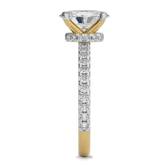 2 CT Oval and Round Hidden Halo with Studded Shank Natural Diamond Engagement Ring