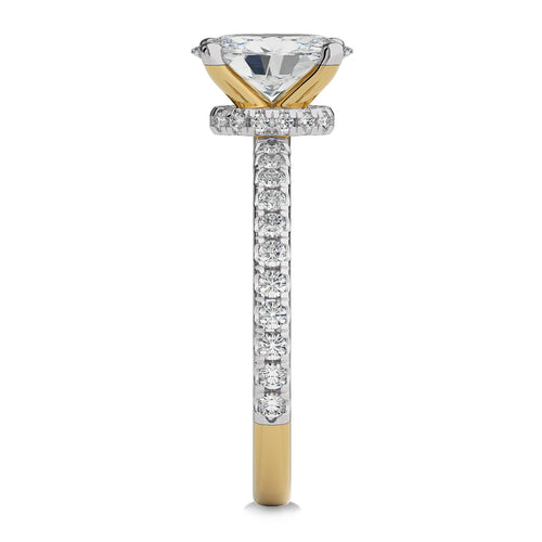 2 CT Oval and Round Hidden Halo with Studded Shank Natural Diamond Engagement Ring