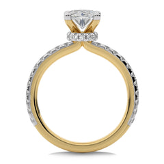 2 CT Oval and Round Hidden Halo with Studded Shank Natural Diamond Engagement Ring