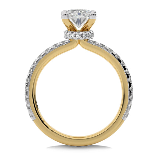 2 CT Oval and Round Hidden Halo with Studded Shank Natural Diamond Engagement Ring