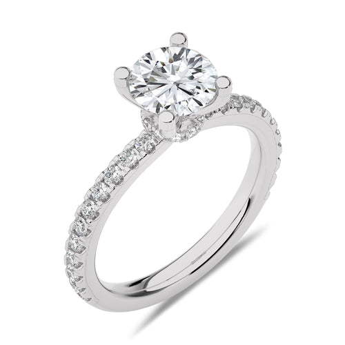 2 CT Round Hidden Halo with Studded Shank Natural Diamond Engagement Ring