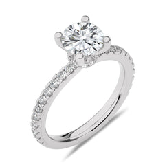 2 CT Round Hidden Halo with Studded Shank Lab Created Diamond Engagement Ring