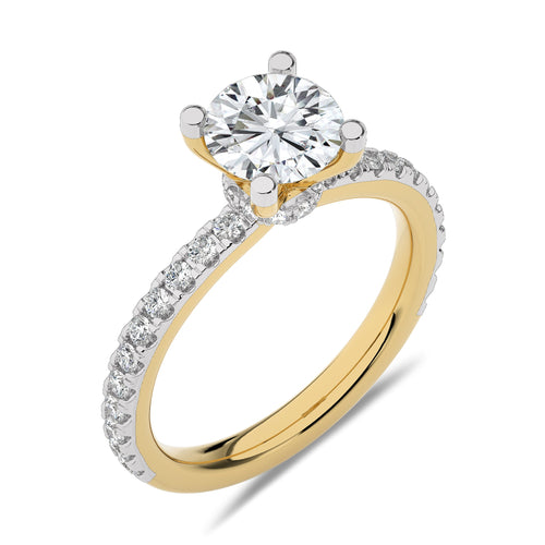2 CT Round Hidden Halo with Studded Shank Natural Diamond Engagement Ring
